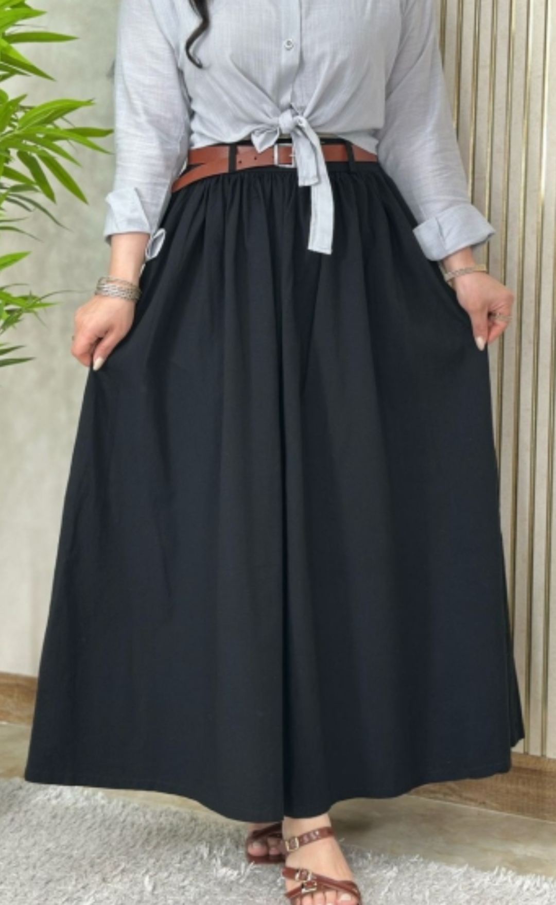 دامن کلوش کمر کش جنس لینن گرم بالا