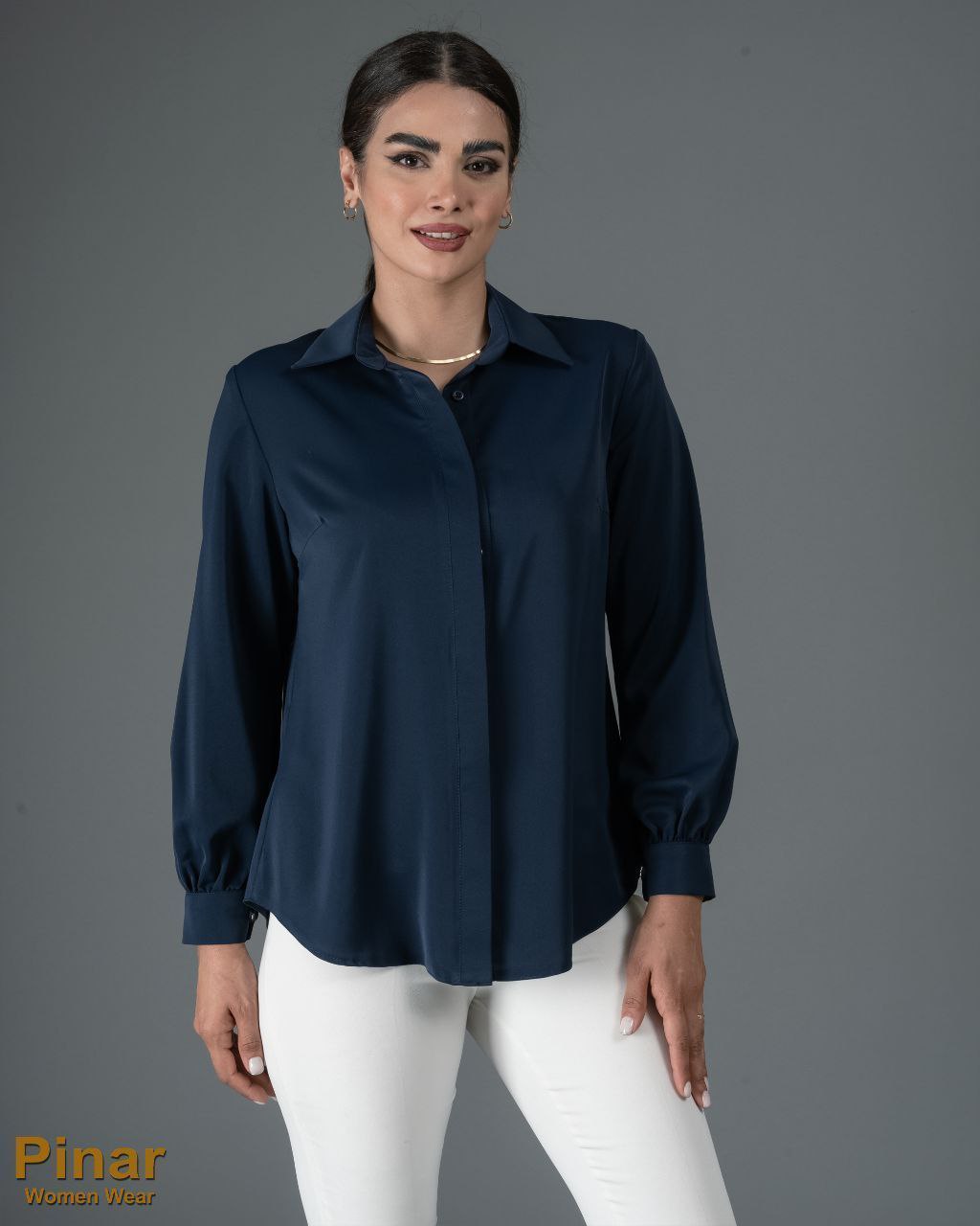 قیمت و خرید شومیز زنانه سرمه ای یقه مردانه