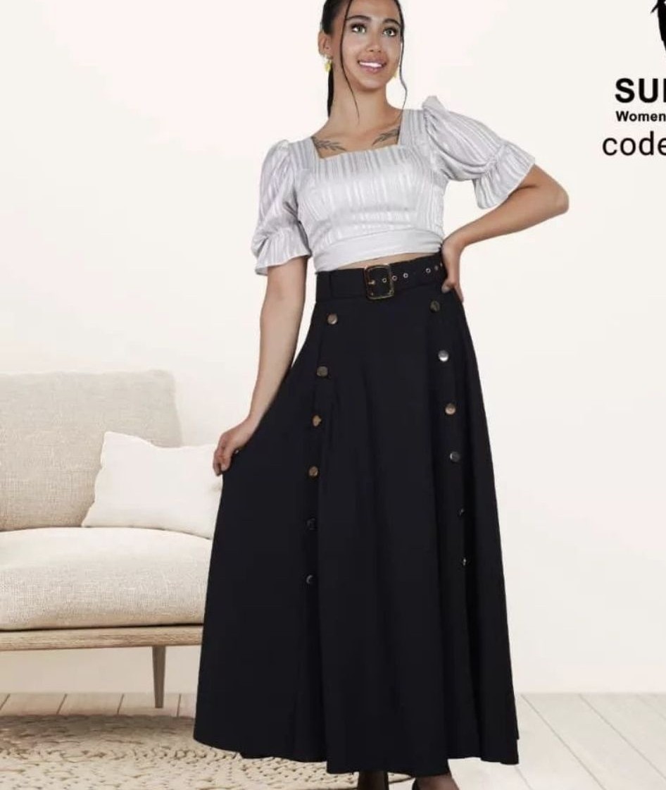 دامن زنانه بلند کمربنددار