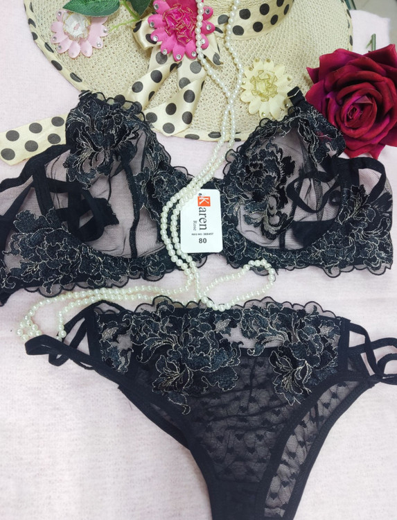 ست شورت و سوتین مشکی گیپور