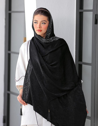 شال ساتن مجلسی حاشیه نگین دار