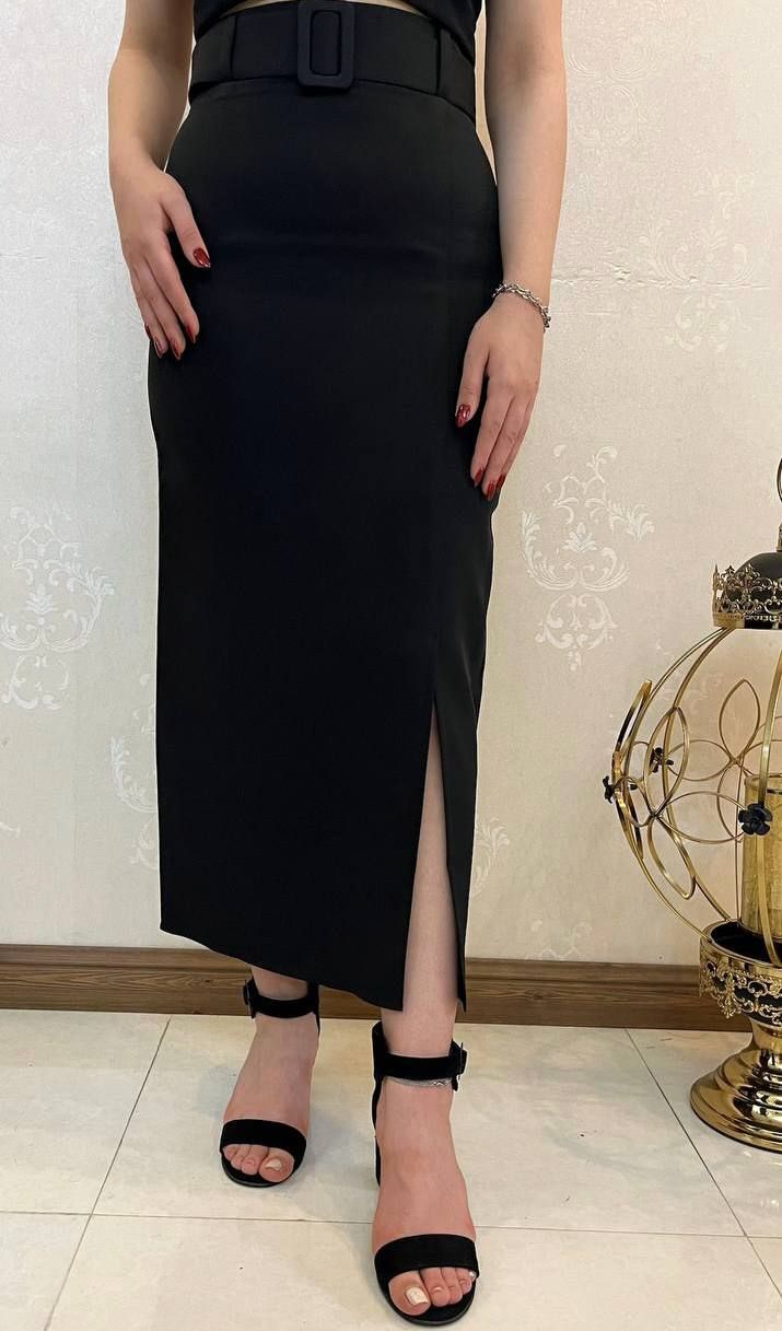 خرید دامن راسته بلند چاک روی زانو