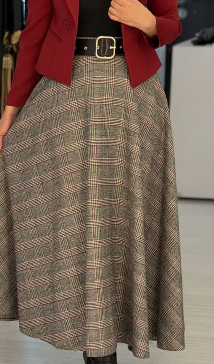 دامن کلوش مچ پا زنانه پاییزی کمربنددار