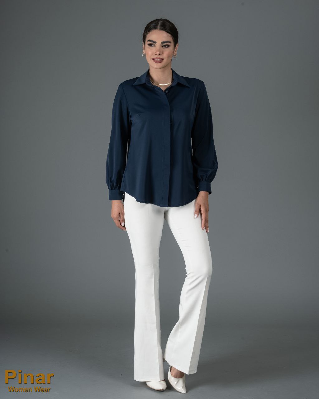 شومیز دکمه مخفی یقه مردانه