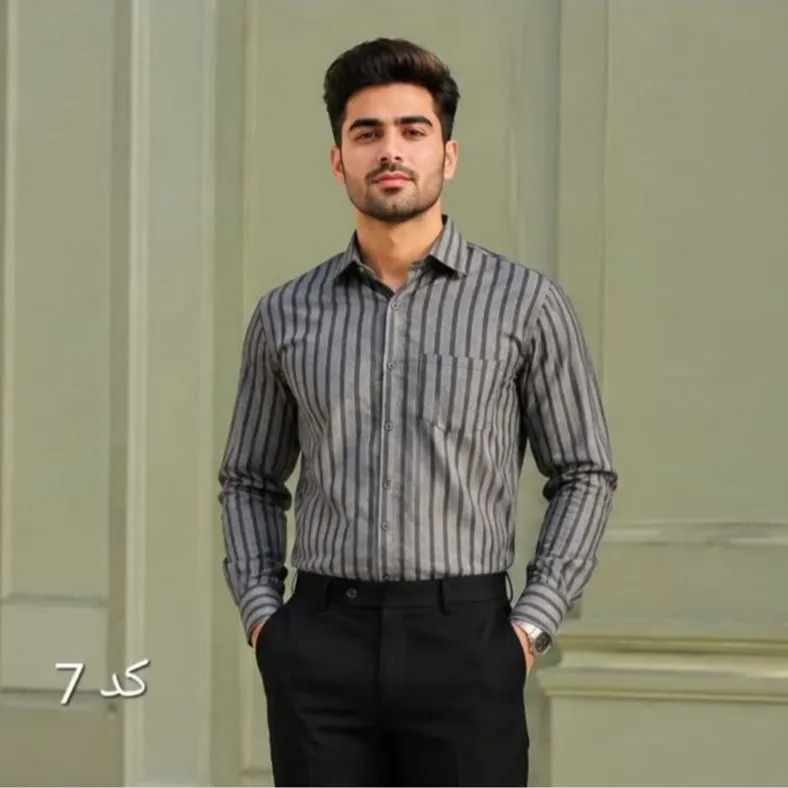 پیراهن مردانه راه راه آستین بلند اندامی پارچه بنگال سایز L تا 2XL
