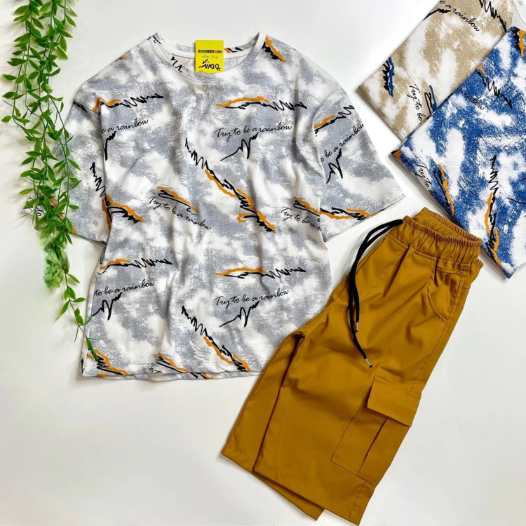 ست تیشرت پنبه و شلوارک کتان اسپرت دخترانه و پسرانه 8 تا 13 سال