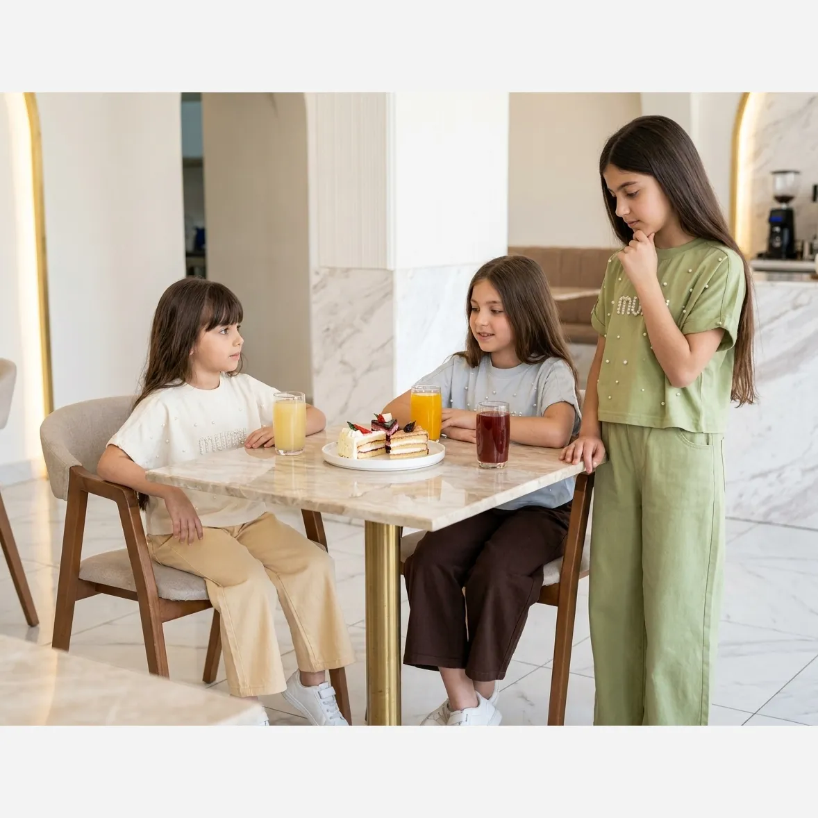تیشرت دخترانه طرح میو میو مرواریدی کراپ پنبه ترک اعلا رنگ سبز و طوسی