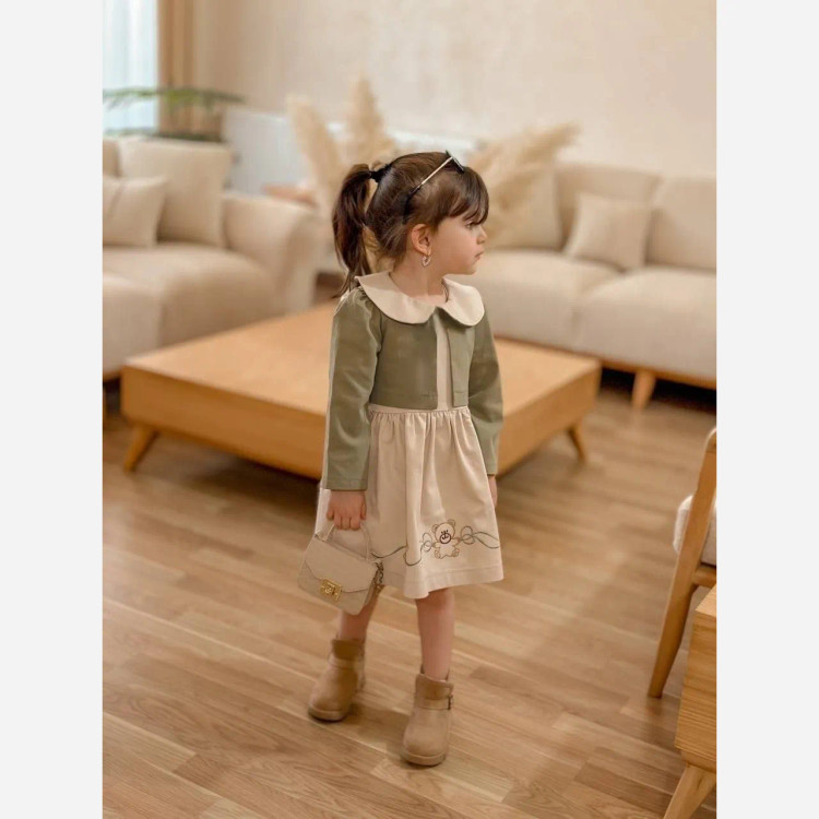 کت و سارافون دخترانه گلدوزی شده لینن و کتان مناسب 3 تا 7 سال