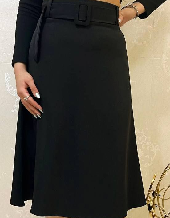 دامن زنانه نیم کلوش کمربنددار